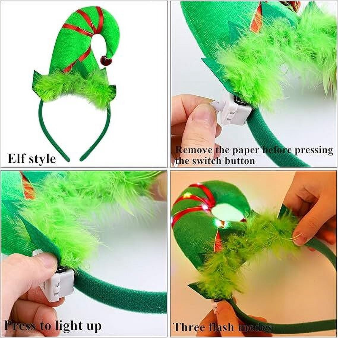 KAWELL 2 Pack Christmas Elf Headbands LED Light Up Elf Hats Headwear for Christmas