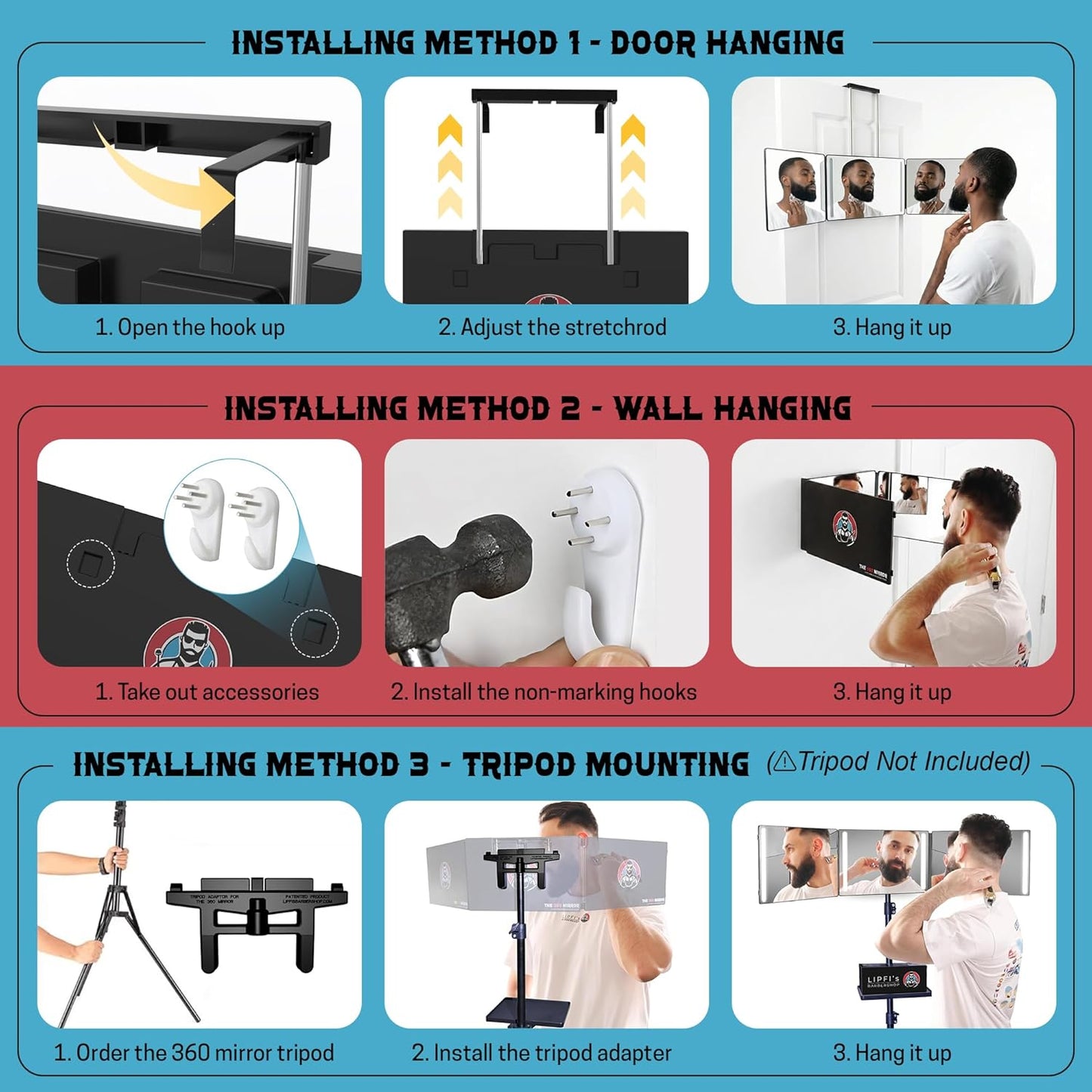 KAWELL 360 Mirror – 3-Way Trifold Mirror for Self Hair Cutting | Adjustable Barber Mirror for Men & Women | DIY Haircut System
