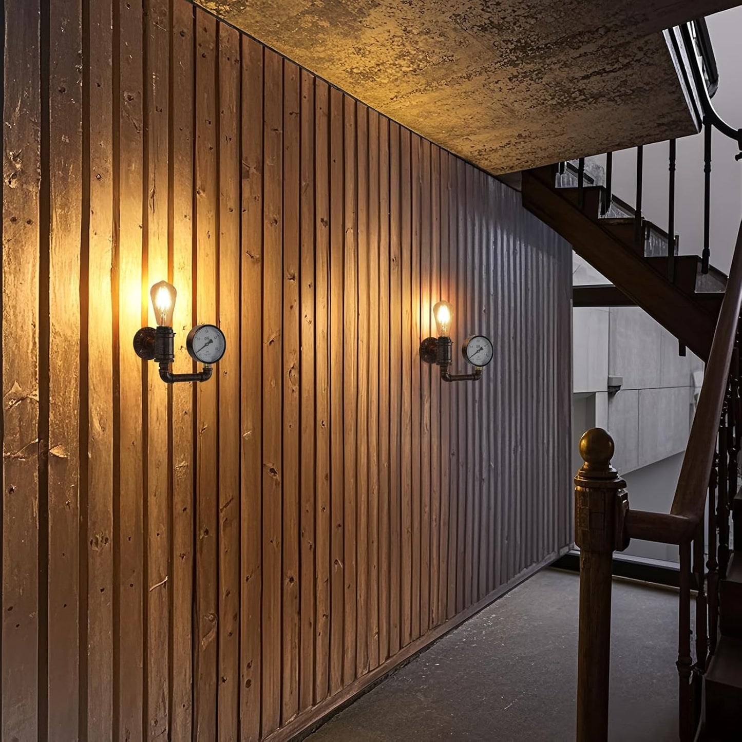 KAWELL Steampunk Wall Sconce - Vintage Industrial Pipe Wall Light with Pressure Gauge Design, E26 Edison Bulb Fixture for Bar, Cafe & Bedroom