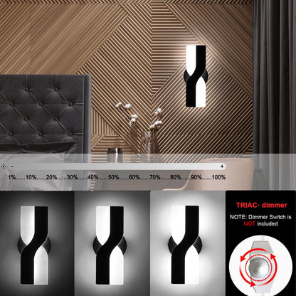 Kawell 12W Minimalist LED Wall Light 1%-100% Dimming Modern LED Wall Sconce Hardwired Indoor LED Wall Lamp Square for Bedside Hallway Study Kitchen, Black 6000K