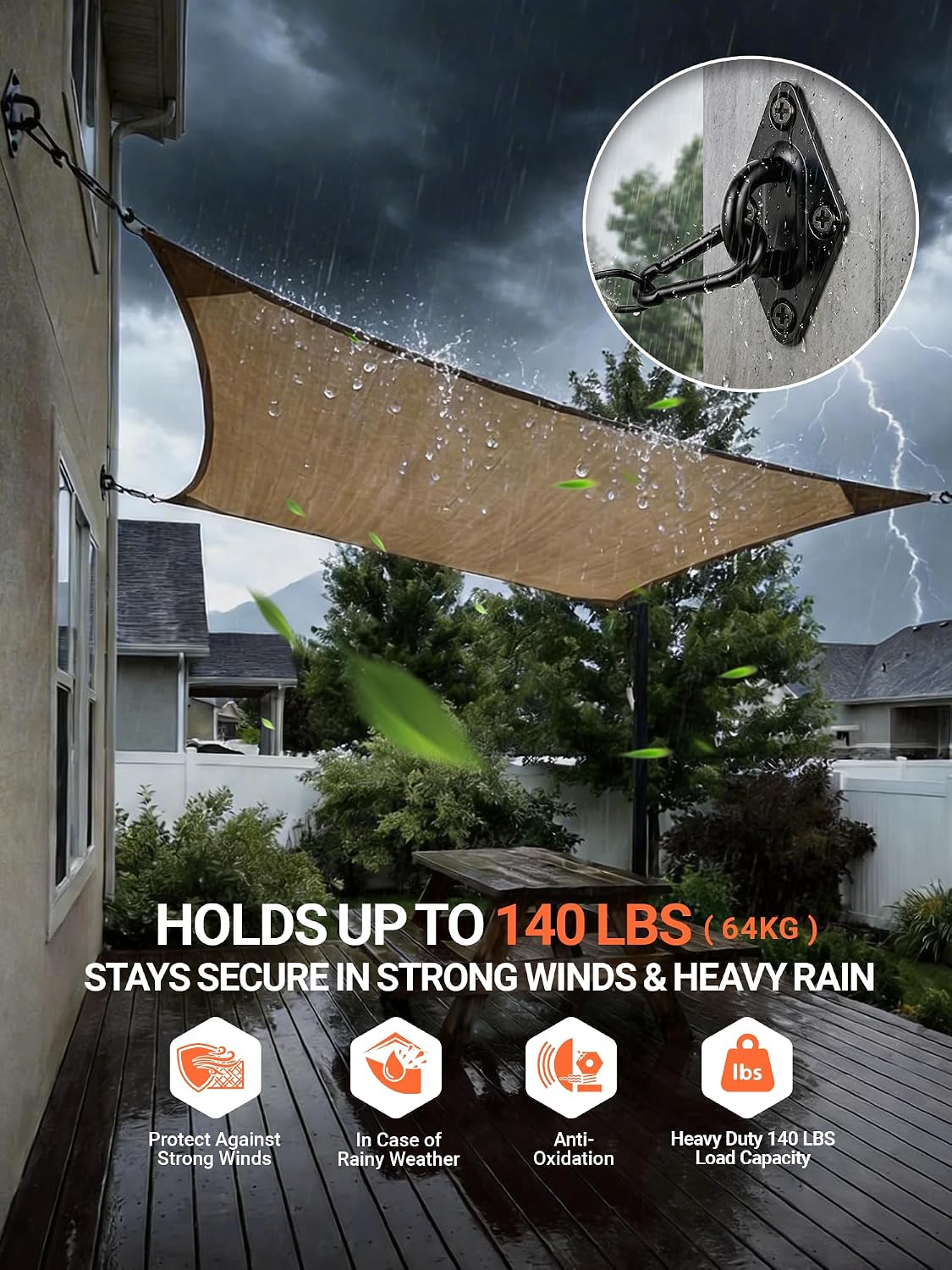 Sun Shade Sail Hardware Kit: 6 Inch 304 Stainless Sunshade Hardware for Rectangle & Triangle Shade Sail Installation, 44 Pcs Heavy Duty Canopy Accessories for Sun Shades Outdoor Patio Garden Backyard