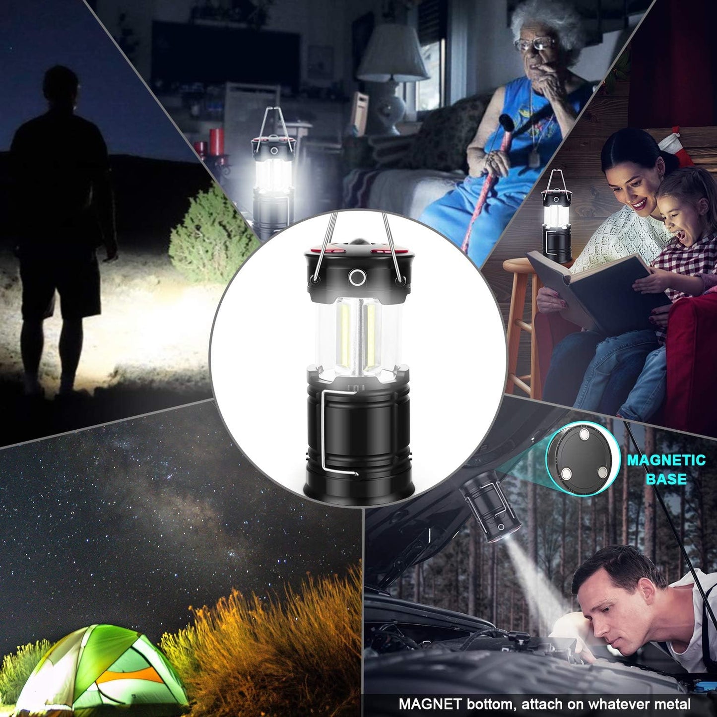 2-Pack Rechargeable LED Camping Lanterns | USB & Battery Powered, Collapsible