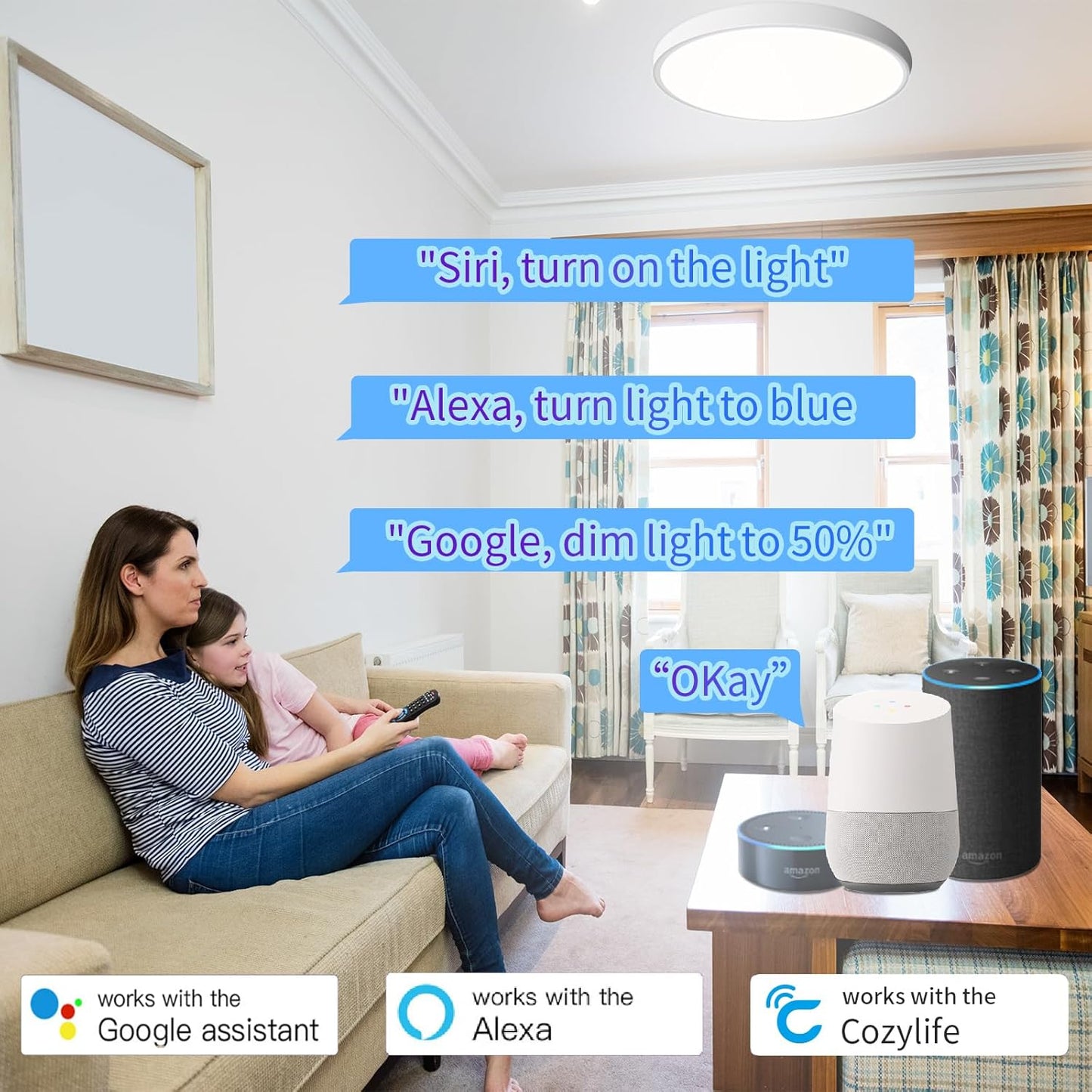 KAWELL HomeKit Smart LED Ceiling Light – RGBCW Color Changing, 24W Dimmable, Works with Apple HomeKit, Alexa & Google Home