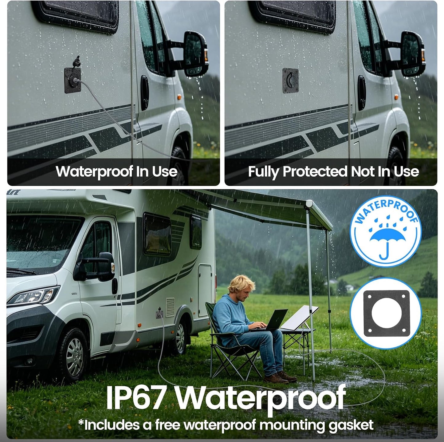 Starlink Mini Wall Pass Through Socket, Bulit in Power Booster | IP67 Waterproof, All Aluminum, Stable 30V Output, 12V Adapter with DC 12V to 30V Step-Up Converter, RV Camper Van Boat Use
