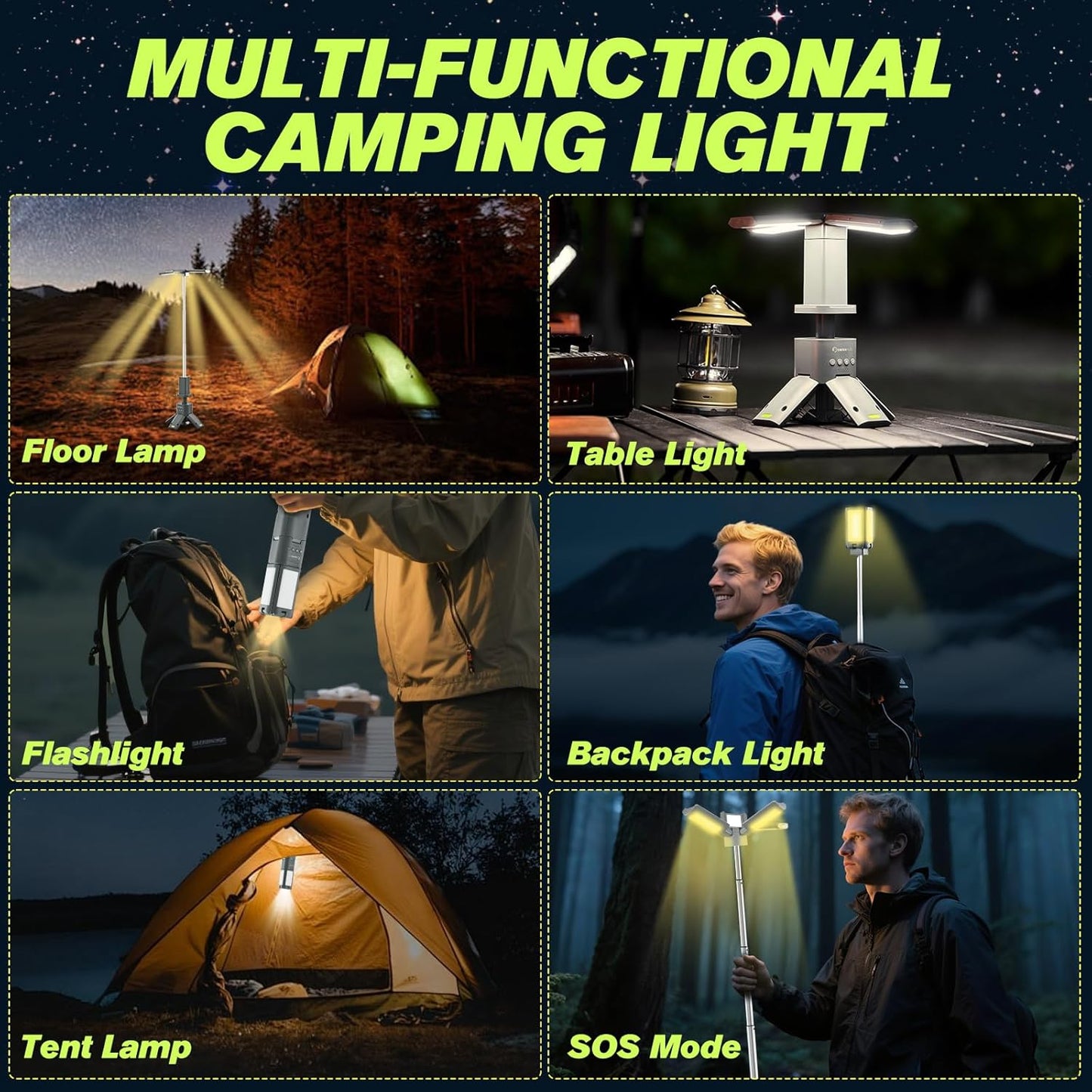 14000mAh Telescopic Camping Light | 6000LM Dimmable LED, Magnetic Base, Emergency