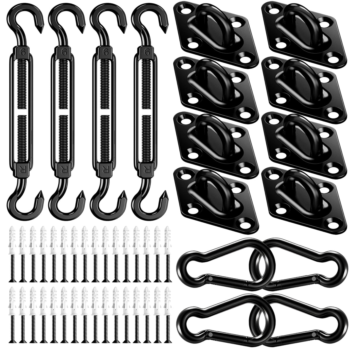 Sun Shade Sail Hardware Kit: 6 Inch 304 Stainless Sunshade Hardware for Rectangle & Triangle Shade Sail Installation, 44 Pcs Heavy Duty Canopy Accessories for Sun Shades Outdoor Patio Garden Backyard