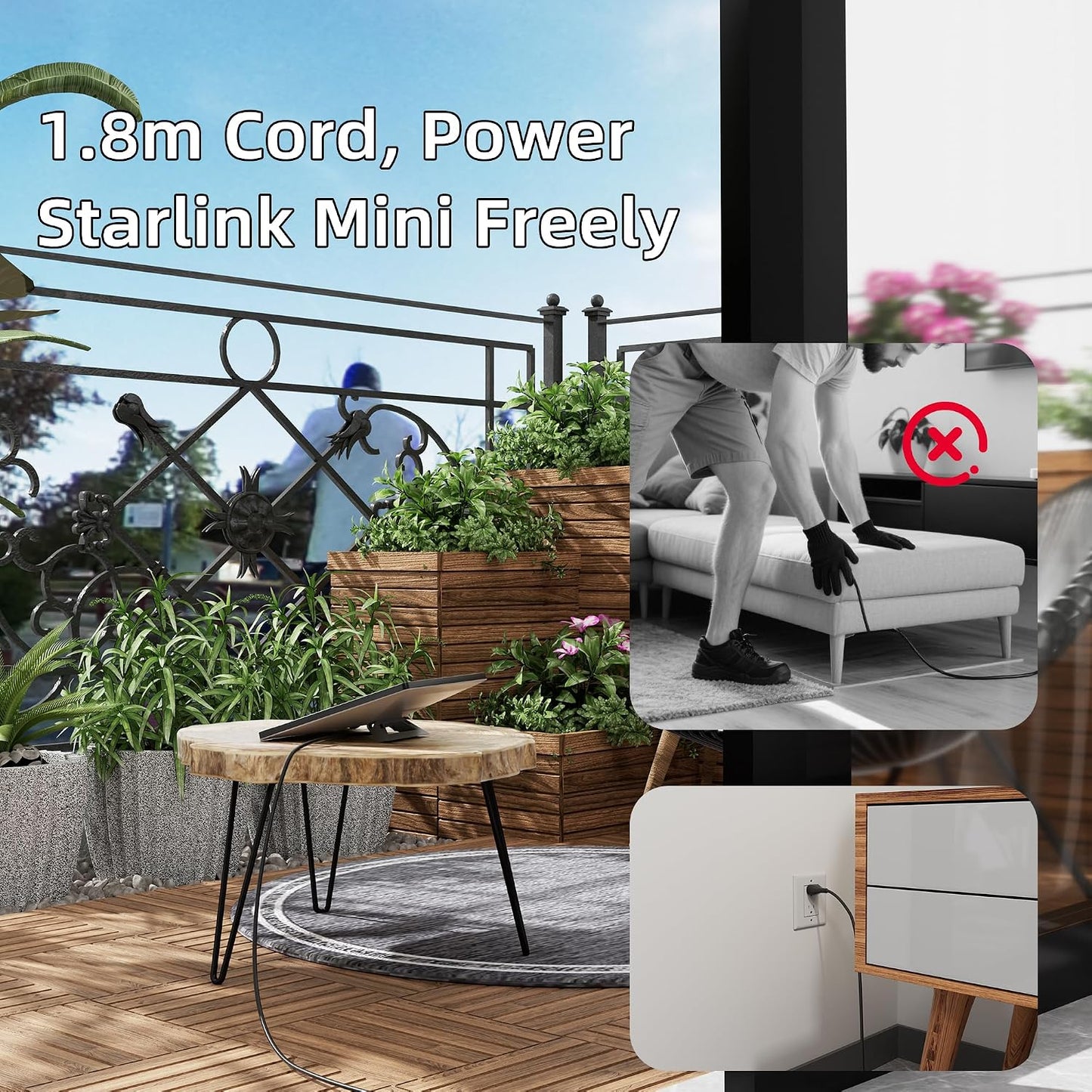 Starlink Mini AC Power Supply, Starlink Mini Extension Power Cable, Output 60W, Wall Charger Plug, Smaller Plug Footprint, 5.9FT