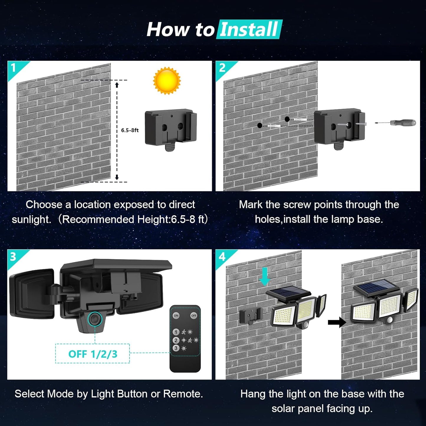 KAWELL Solar Outdoor Security Light 2500LM – 210 LED, 3-Head, Remote Control, 270° Motion Sensor, IP65 Waterproof