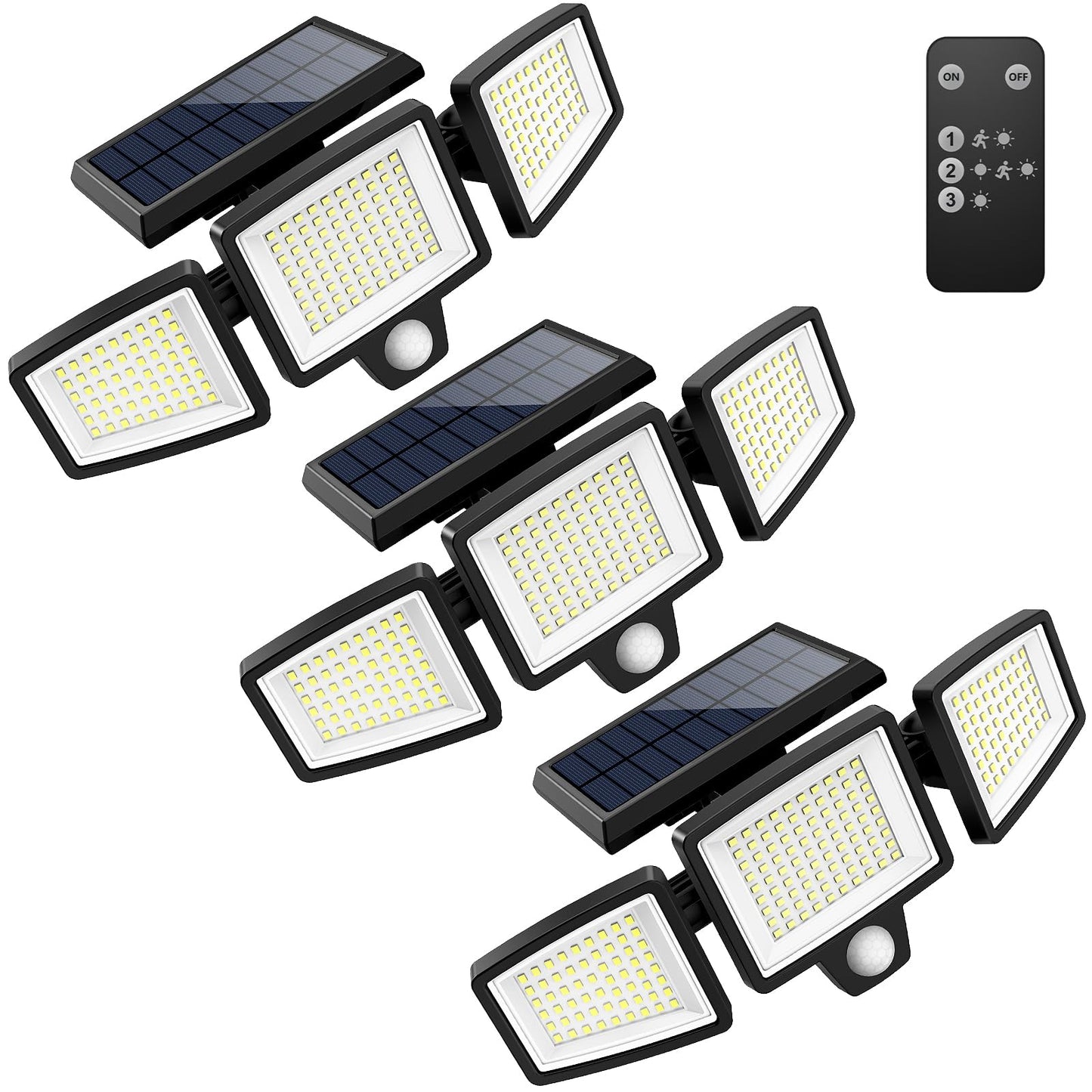 KAWELL Solar Outdoor Security Light 2500LM – 210 LED, 3-Head, Remote Control, 270° Motion Sensor, IP65 Waterproof