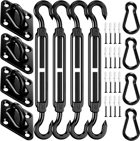 Sun Shade Sail Hardware Kit: 6 Inch 304 Stainless Sunshade Hardware for Rectangle & Triangle Shade Sail Installation, 44 Pcs Heavy Duty Canopy Accessories for Sun Shades Outdoor Patio Garden Backyard