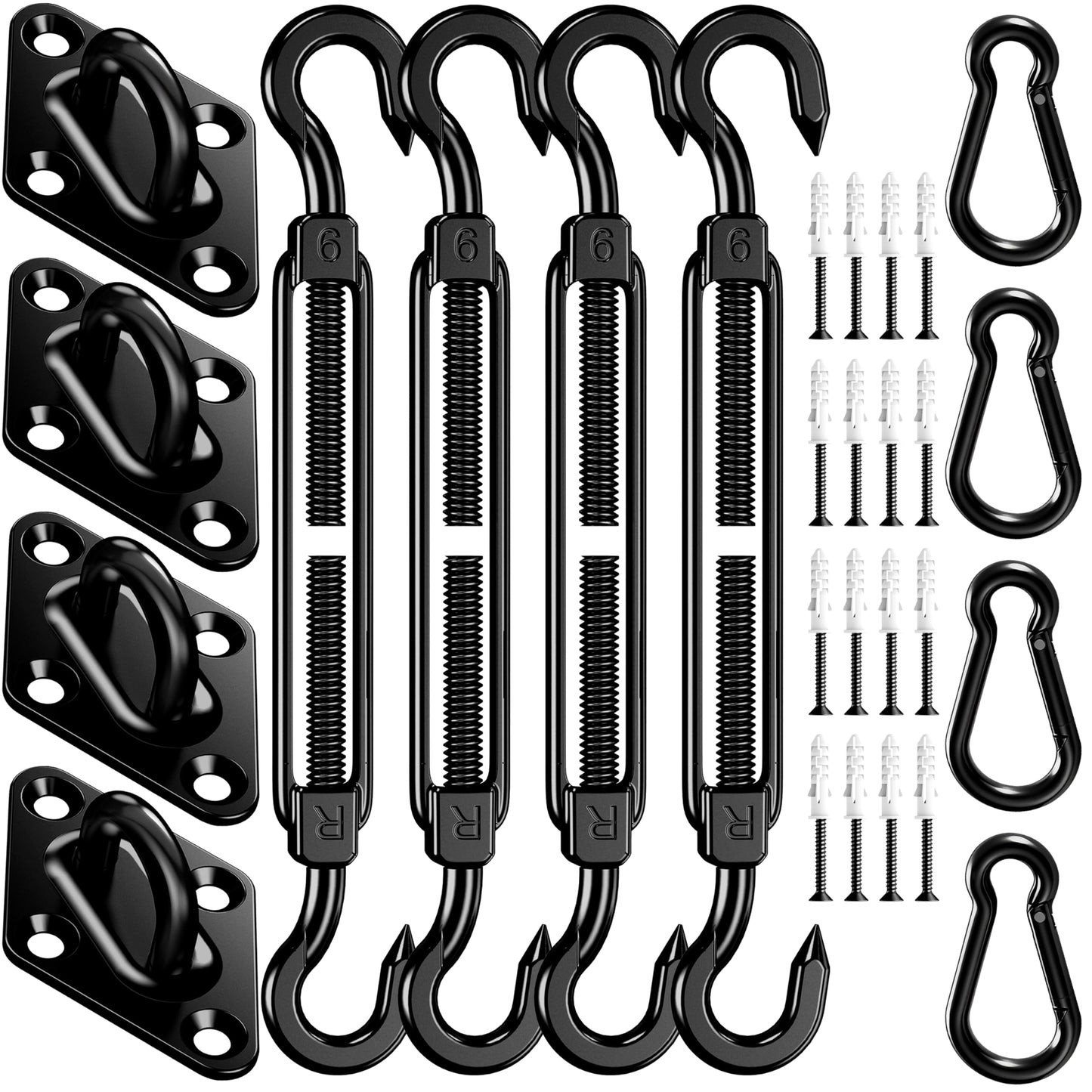 Sun Shade Sail Hardware Kit: 6 Inch 304 Stainless Sunshade Hardware for Rectangle & Triangle Shade Sail Installation, 44 Pcs Heavy Duty Canopy Accessories for Sun Shades Outdoor Patio Garden Backyard
