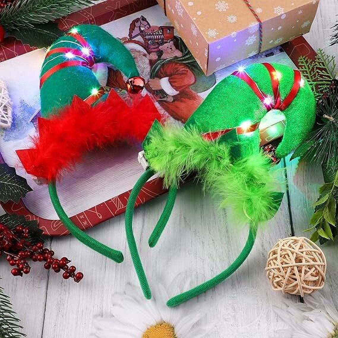 KAWELL 2 Pack Christmas Elf Headbands LED Light Up Elf Hats Headwear for Christmas