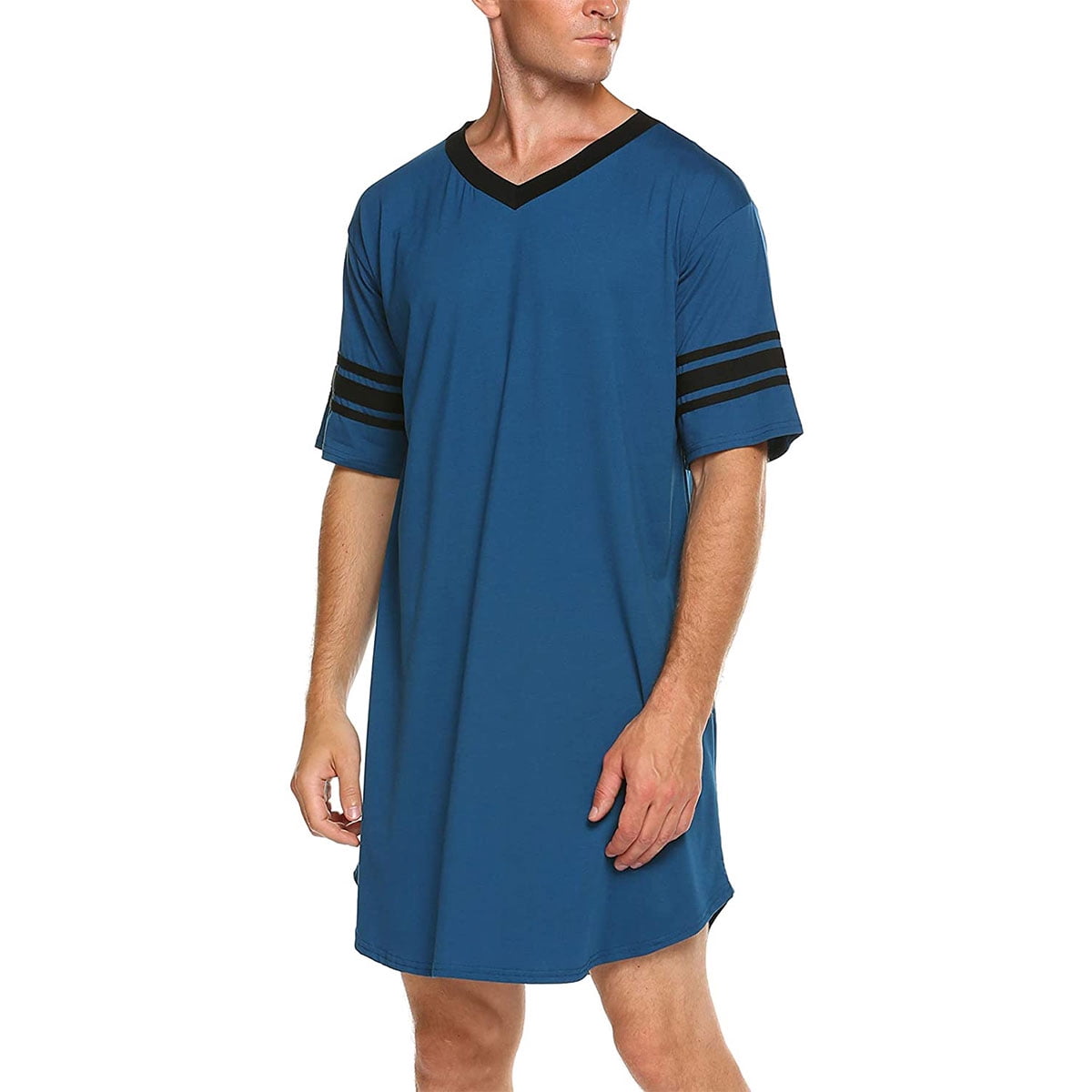 KAWELL Men's Nightshirt, Cotton Nightwear Comfy Big&Tall V Neck Short Sleeve Soft Loose Pajama Sleep Shirt
