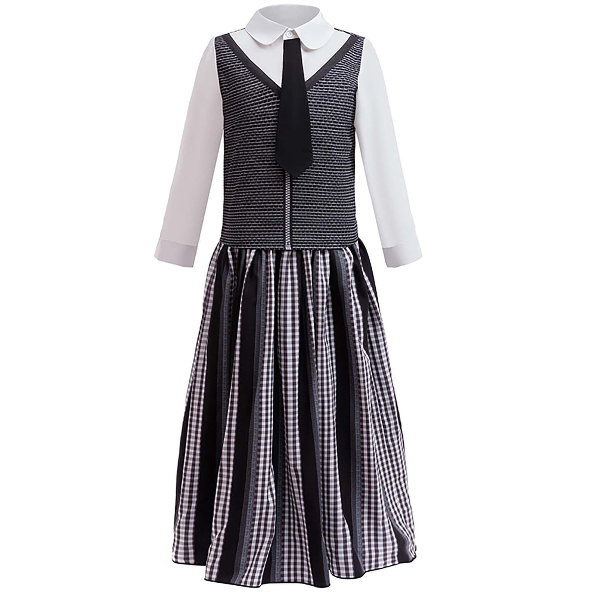 KAWELL Black Costume for Girls, Academy Uniform Outfits Cosplay with Black Wig, Pleated Skirt Girl's Stripes Suits Sets for Halloween