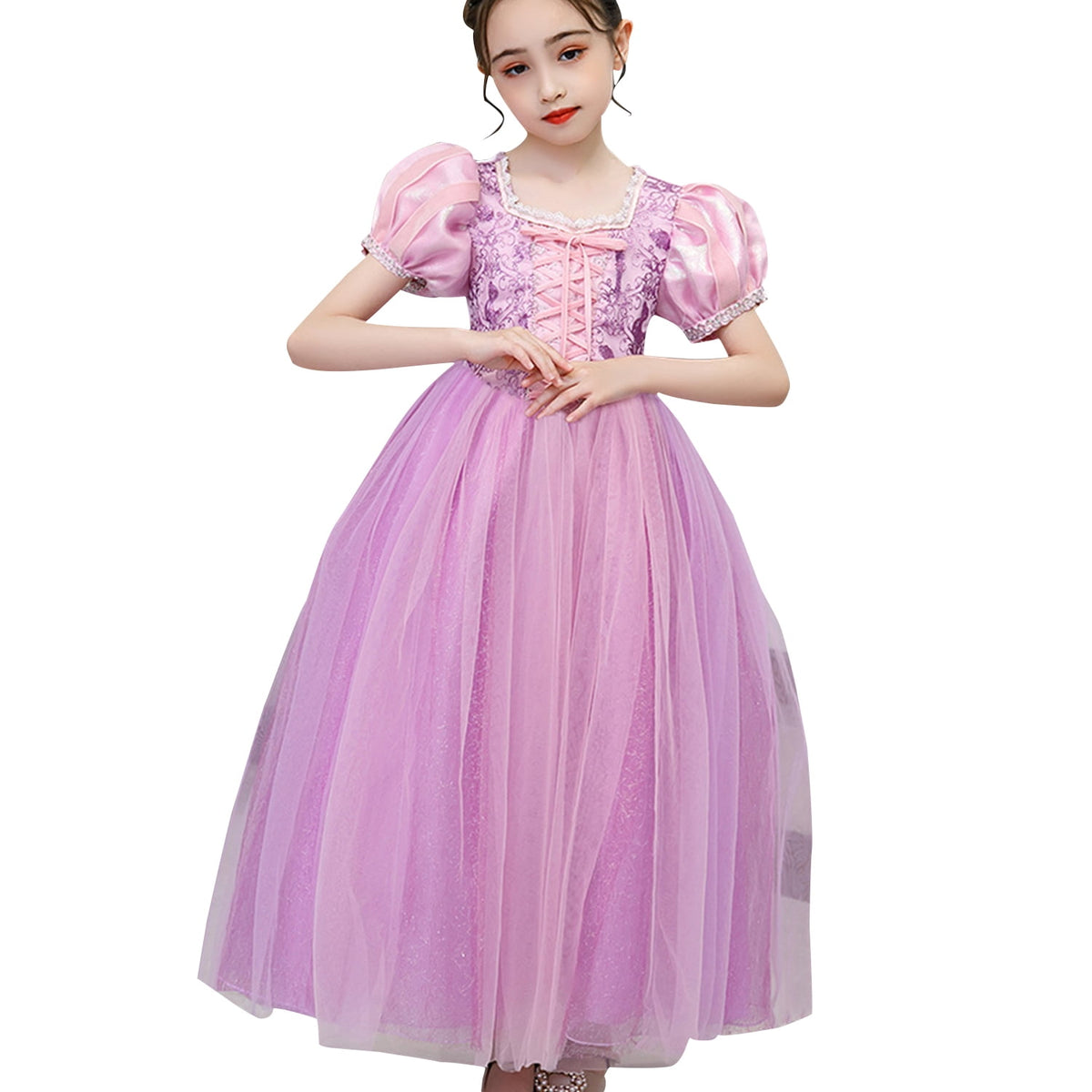 KAWELL Girls' Purple Princess Sofia Costume Halloween Masquerade Ball Dress with Sleeves