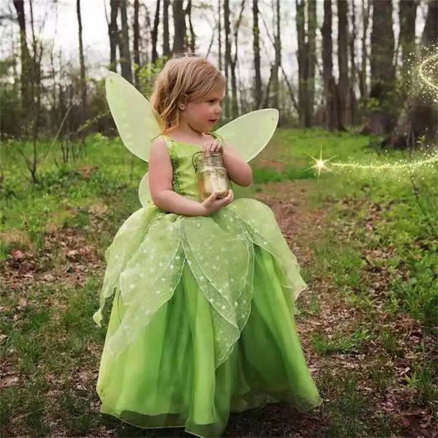 KAWELL Princess Dress Party Costume for Little Girls Fancy Christmas/Halloween Child Role Play Green Fairy Skirt with Wings ,2/3t