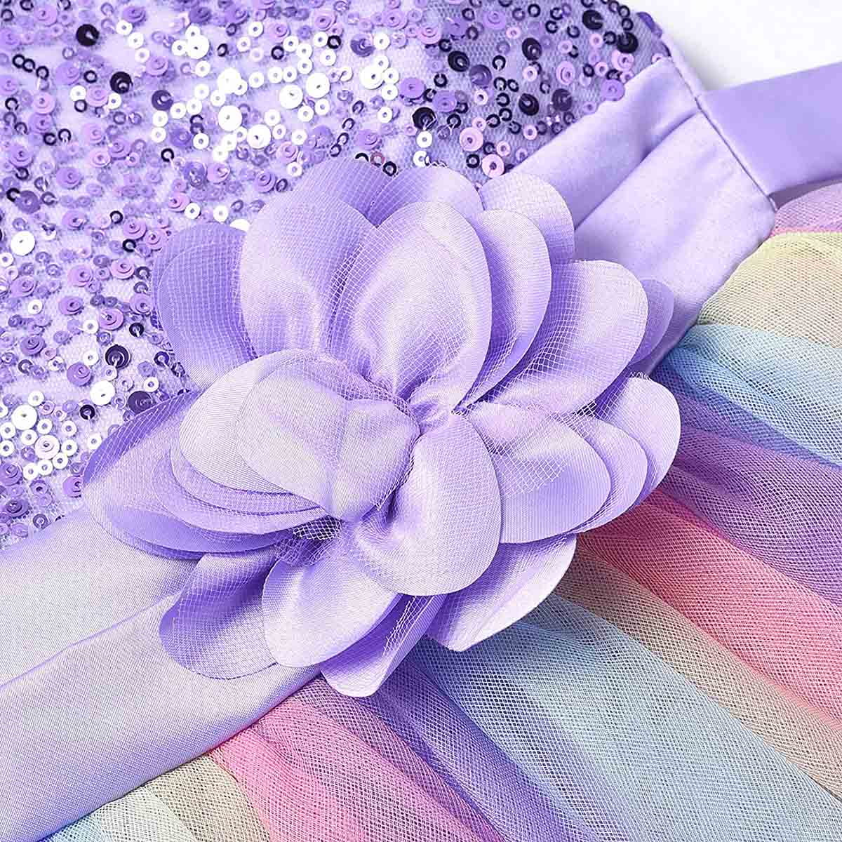 KAWELL Flower Girls Sequence Sequin Rainbow Tulle Wedding Party Dress Bridesmaid Birthday Pageant Ball Gown