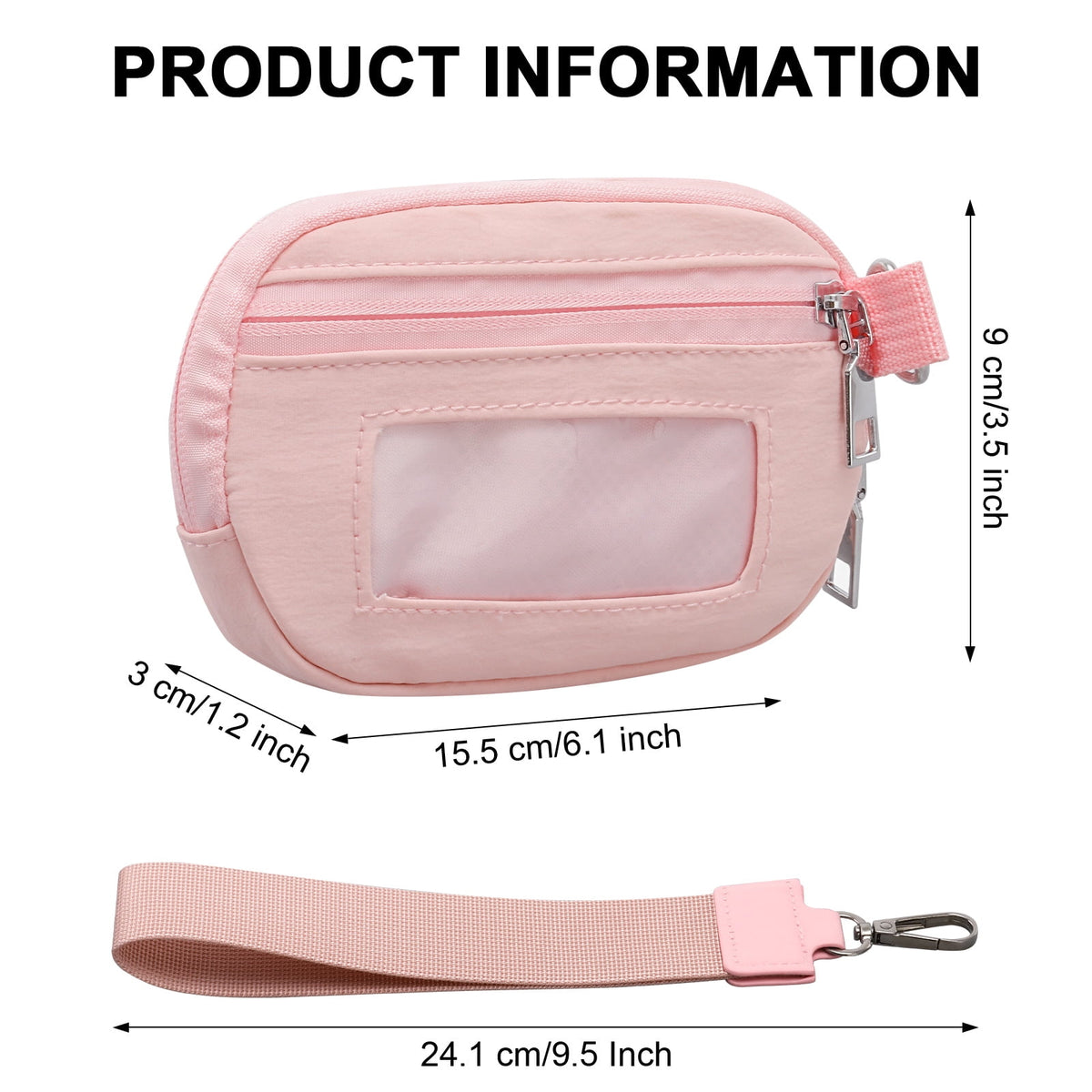URSOFINE Small Nylon Wristlet Wallet for Women – Zip-Around Mini Coin Purse with Clear ID Window & Detachable Strap, Lightweight Card Holder for Travel, Gym & Everyday Use （Black）