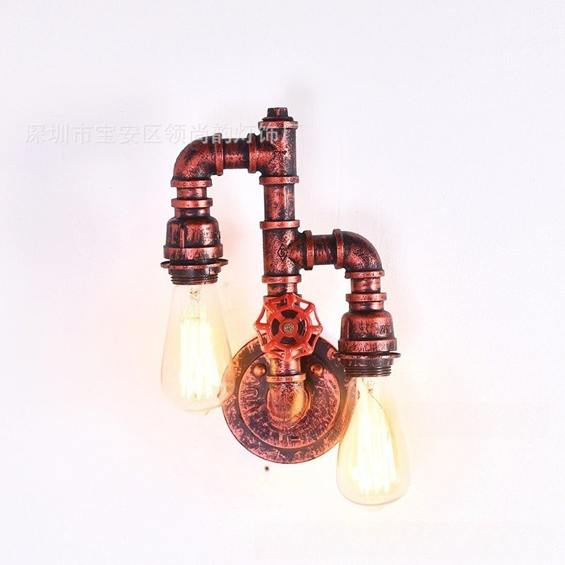 Vintage Industrial Double Head Wall Sconce – Wrought Iron Pipe Light for Bar, Restaurant & Hallway