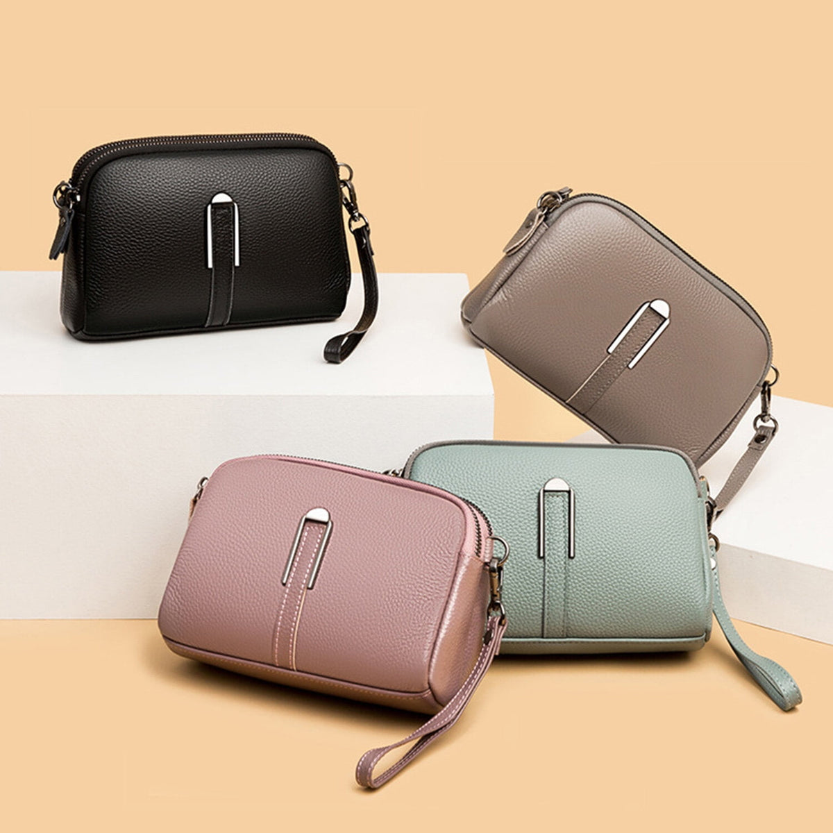 KAWELL Crossbody Bags for Women Genuine Leather Shoulder Purse Cross Body Bag with Wristlet Top Zipper
