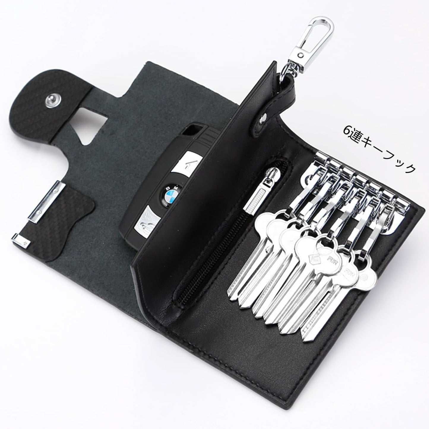 Men's Genuine Leather Key Case Wallet | 6 Key Hooks, Card Slots & Coin Pocket