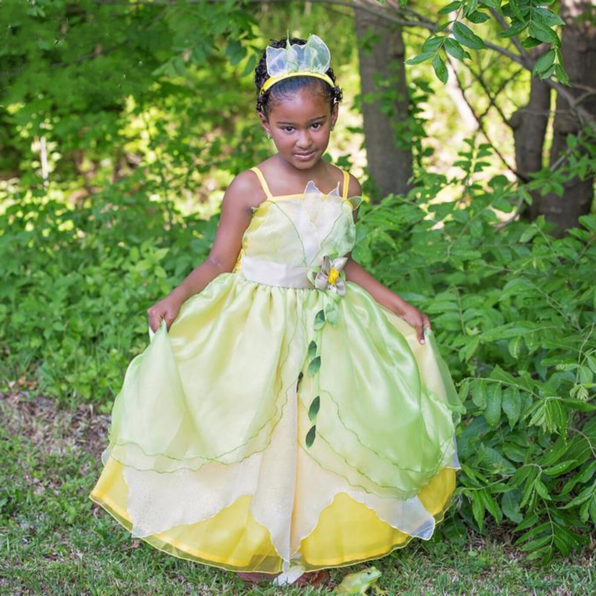 KAWELL Deluxe Princess Tiana Costumes Dress Up Fancy Gown Cosplay Halloween Party