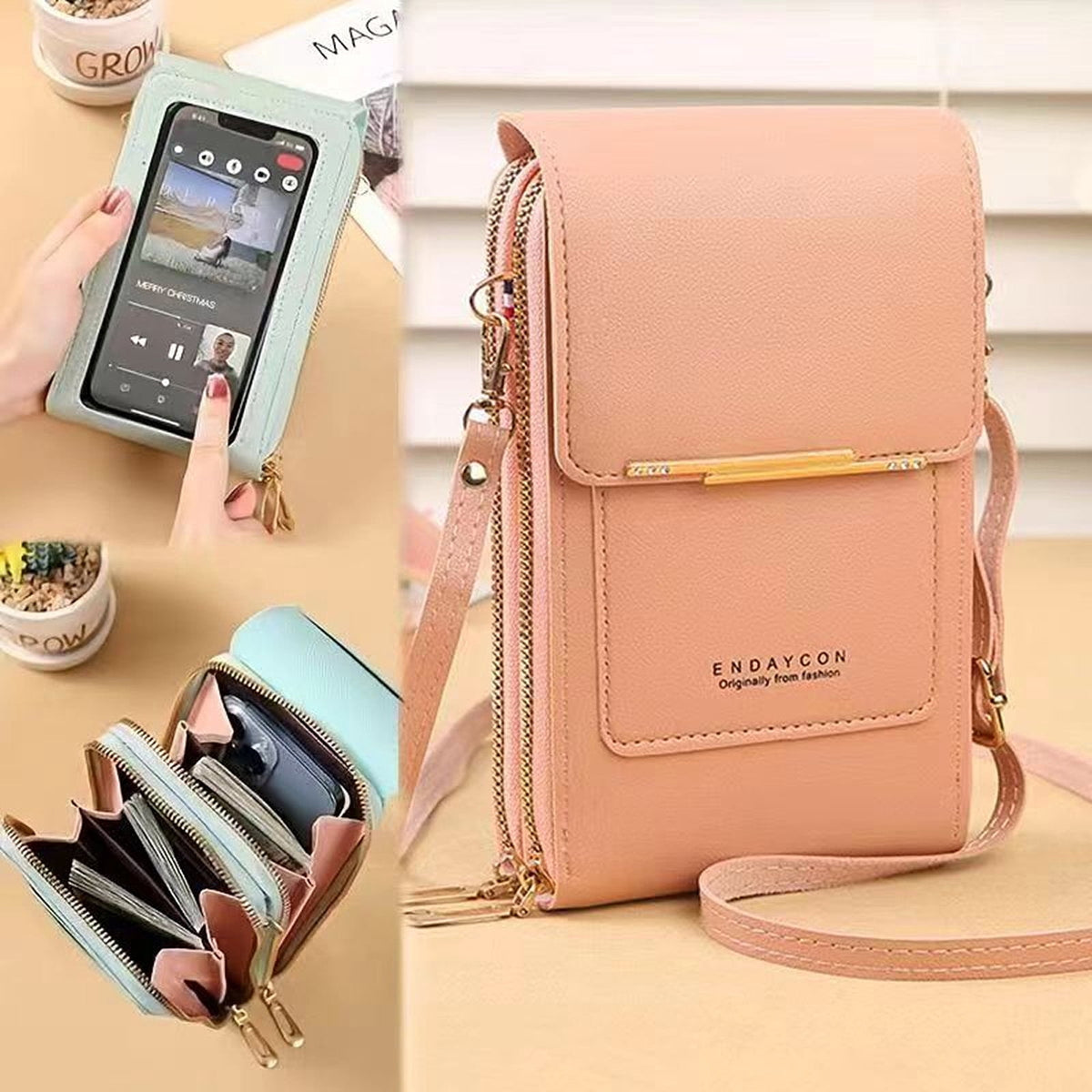 URSOFINE Multi-Purpose Crossbody Phone Bag, Touch Screen Window Wallet Purse, Adjustable Strap, Card Slots & Cash Pocket, Lightweight Shoulder Bag for Women