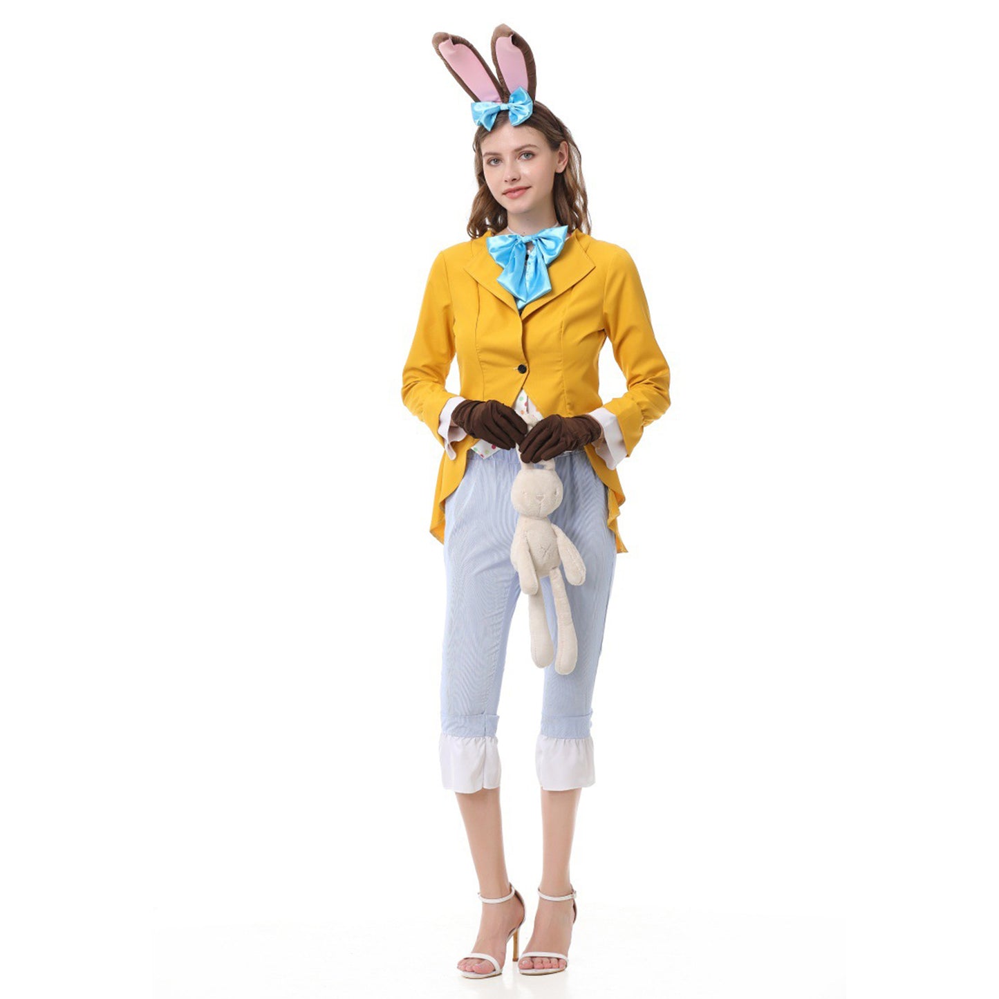 URSOFINE Women's Bunny Gentleman Costume Set, Yellow Jacket Outfit with Bunny Ears for Halloween Fancy Dress Party
