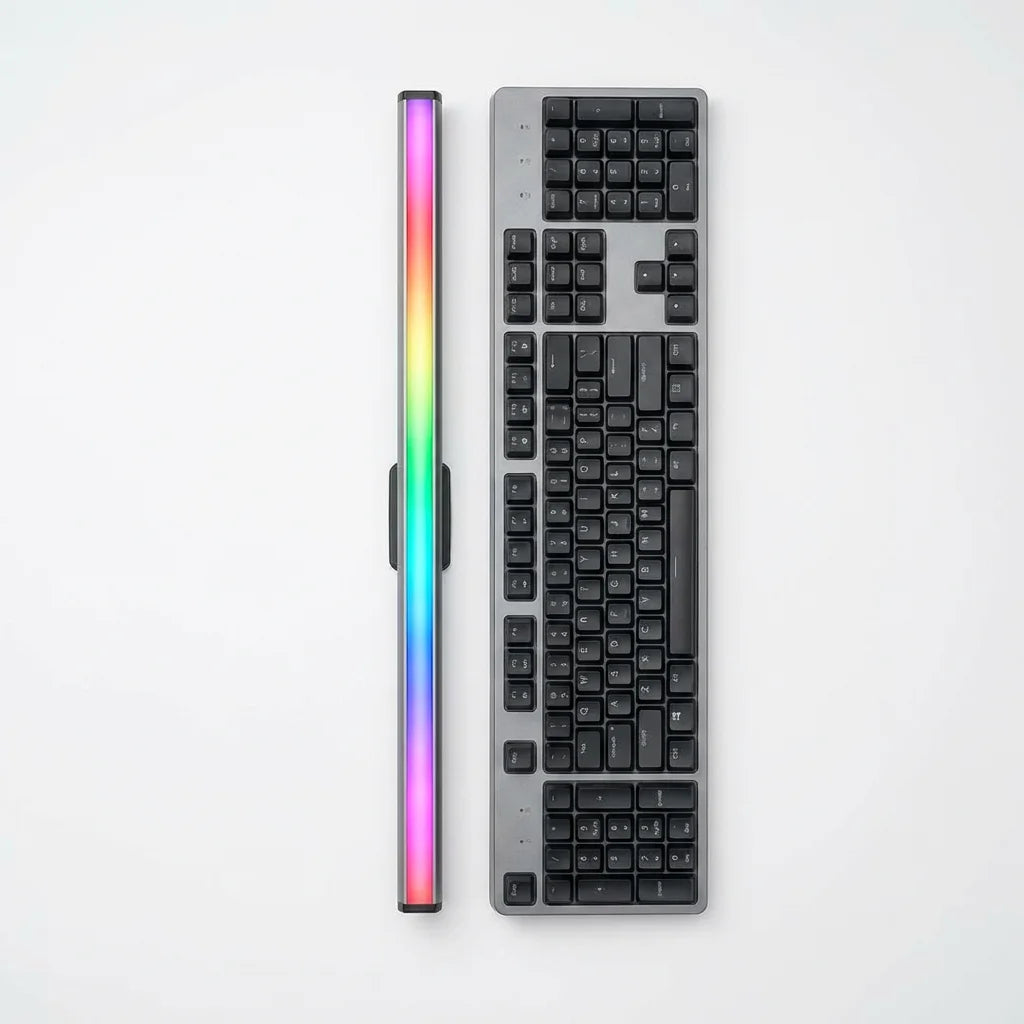 RGB Monitor Light Bar - size reference comparison with keyboard, approx 40cm length