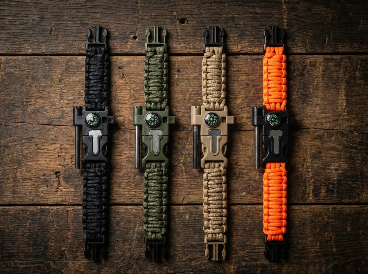 Survival Paracord Bracelet 4 Colors – Black Army Green Desert Tan Safety Orange