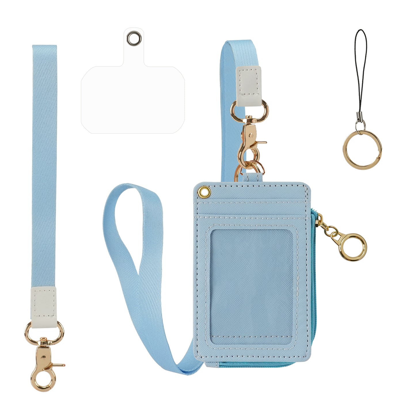 Leather Lanyard Card Holder with Zipper – ID Badge Cover, Access Control Card Case, Anti-Lost Keychain Wallet