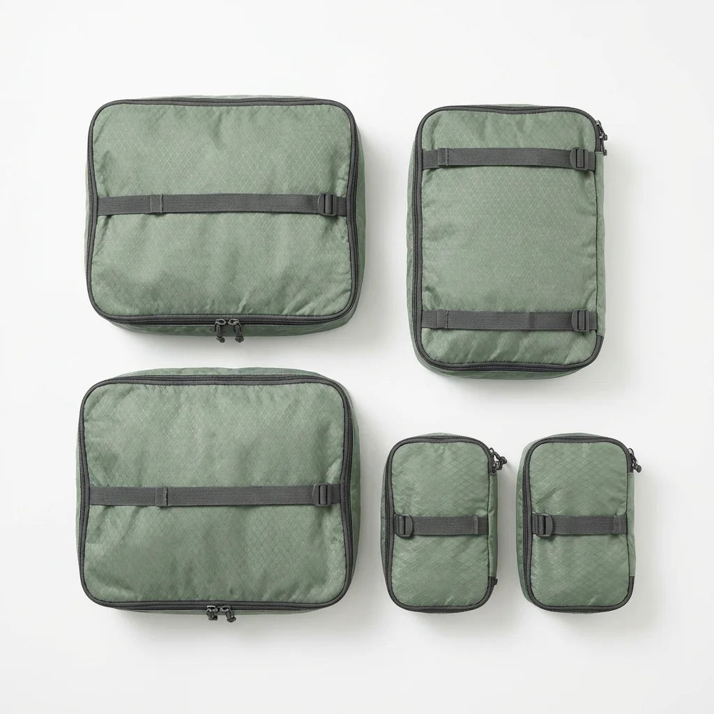 KAWELL Foldable Travel Packing Cubes Set 6-piece sage green on white background