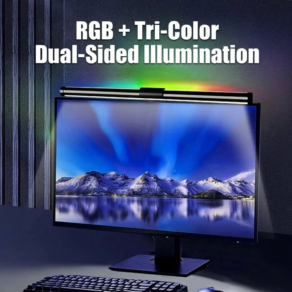 RGB and Tri-Color Dual-Sided Illumination on monitor desk setup