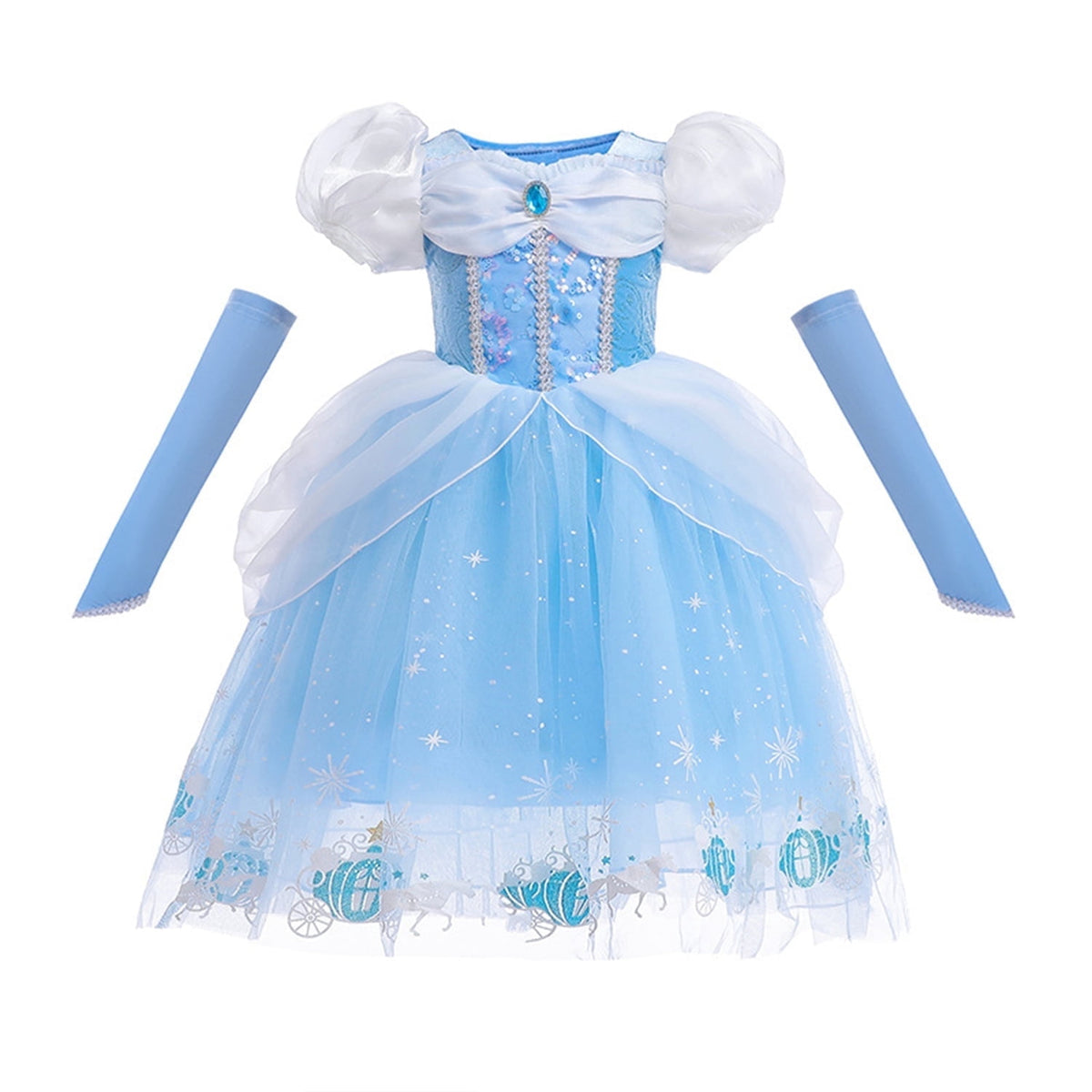 KAWELL Princess Blue Costume Fancy Costume Princess Dress Halloween Party Role Play with Sleeves