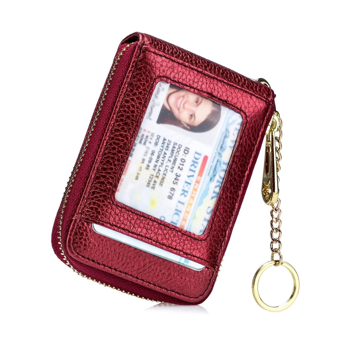 KAWELL Credit Card Holder, Small RFID Card Wallet Slim Leather Card Case with Keychain & ID Window