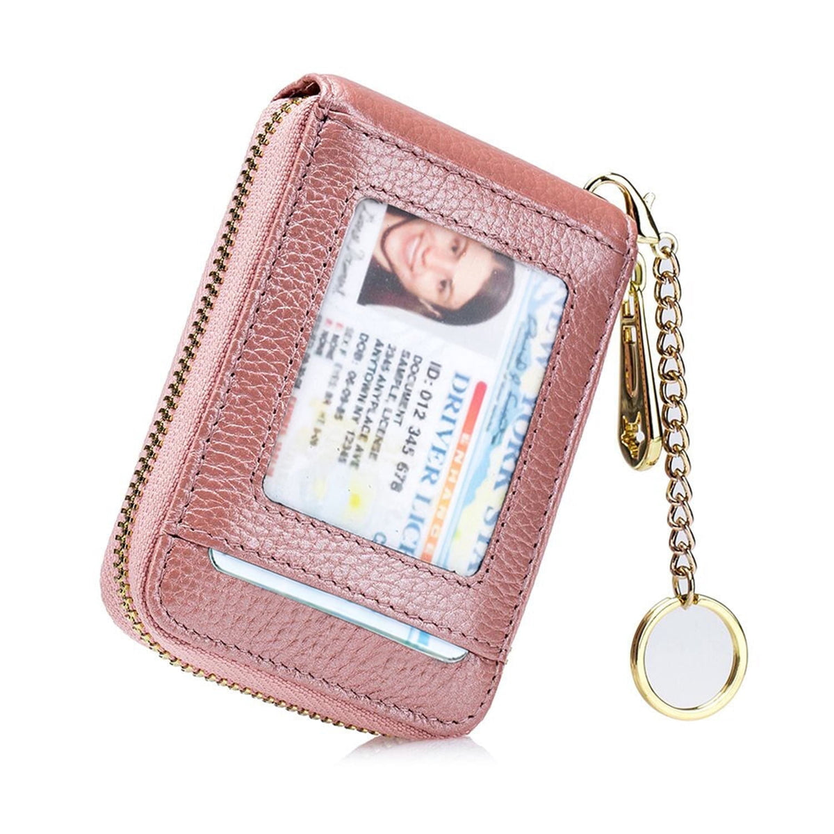 KAWELL Credit Card Holder, Small RFID Card Wallet Slim Leather Card Case with Keychain & ID Window