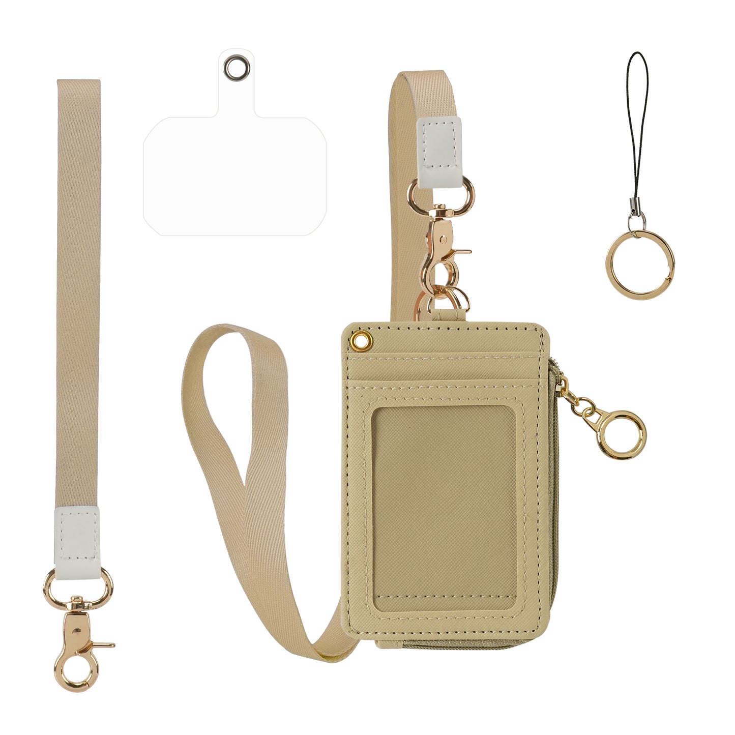 Leather Lanyard Card Holder with Zipper – ID Badge Cover, Access Control Card Case, Anti-Lost Keychain Wallet