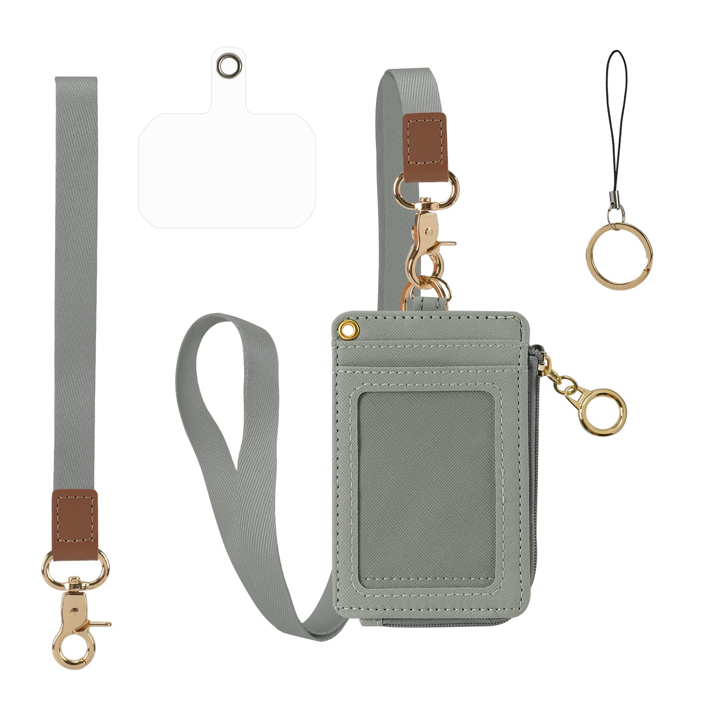 Leather Lanyard Card Holder with Zipper – ID Badge Cover, Access Control Card Case, Anti-Lost Keychain Wallet