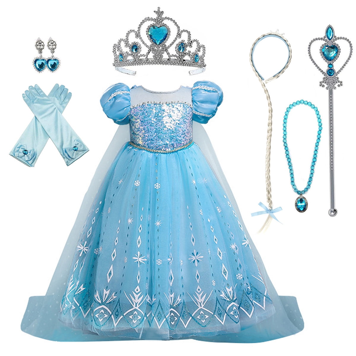 KAWELL Blue Princess Dresses Costume Clothe up Party Halloween Christmas