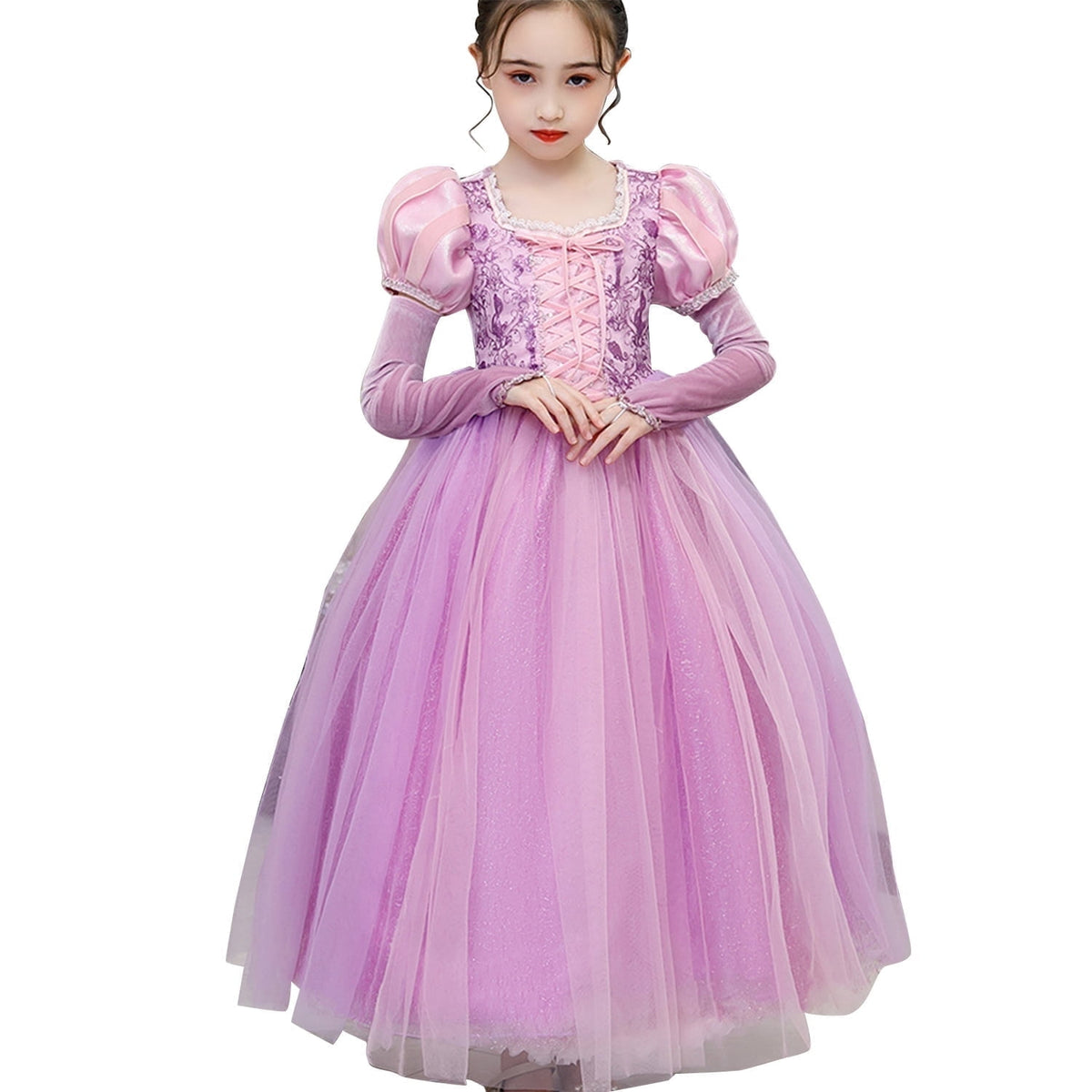 KAWELL Girls' Purple Princess Sofia Costume Halloween Masquerade Ball Dress with Sleeves