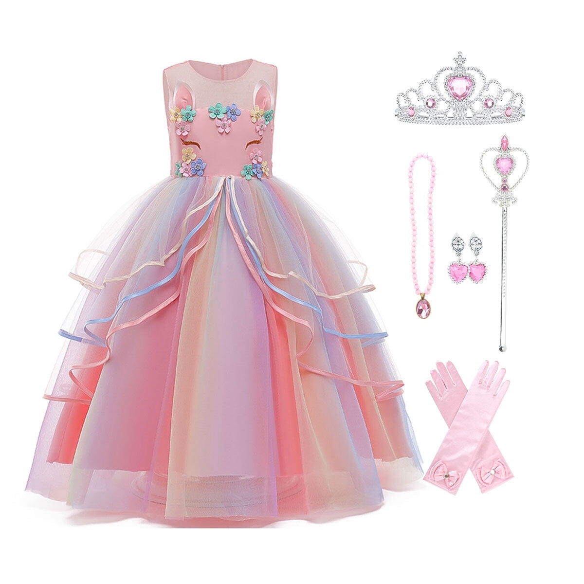 Girls' Unicorn Costume Princess Long Maxi Dress for Birthday Party, Child 3t