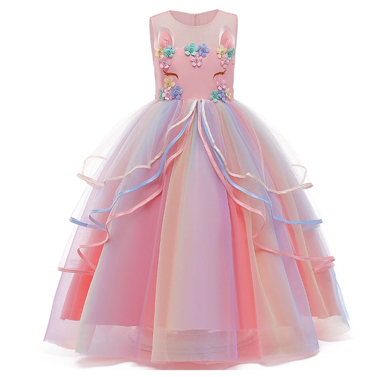 Girls' Unicorn Costume Princess Long Maxi Dress for Birthday Party, Child 3t