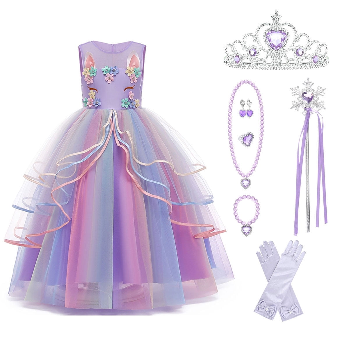 Girls' Unicorn Costume Princess Long Maxi Dress for Birthday Party, Child 3t