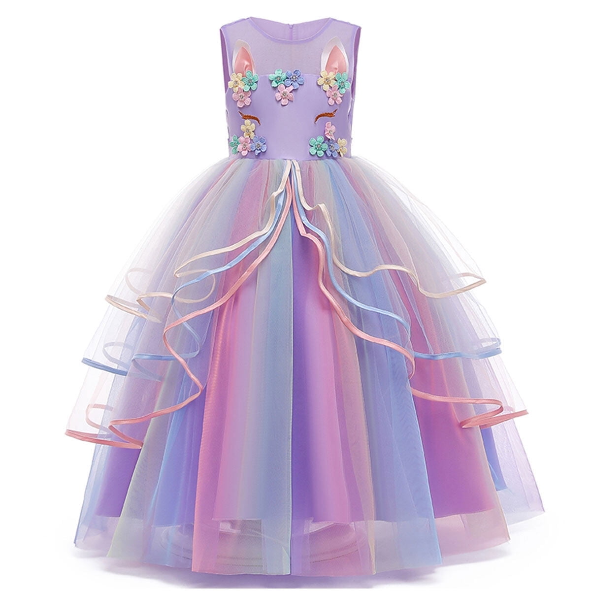 Girls' Unicorn Costume Princess Long Maxi Dress for Birthday Party, Child 3t
