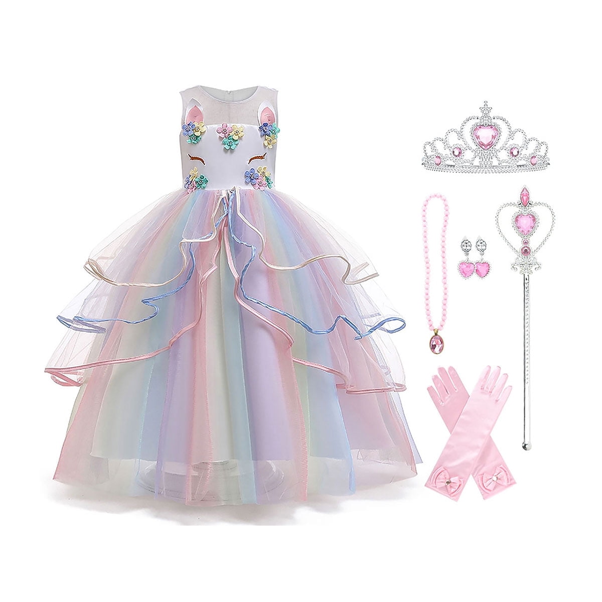 Girls' Unicorn Costume Princess Long Maxi Dress for Birthday Party, Child 3t