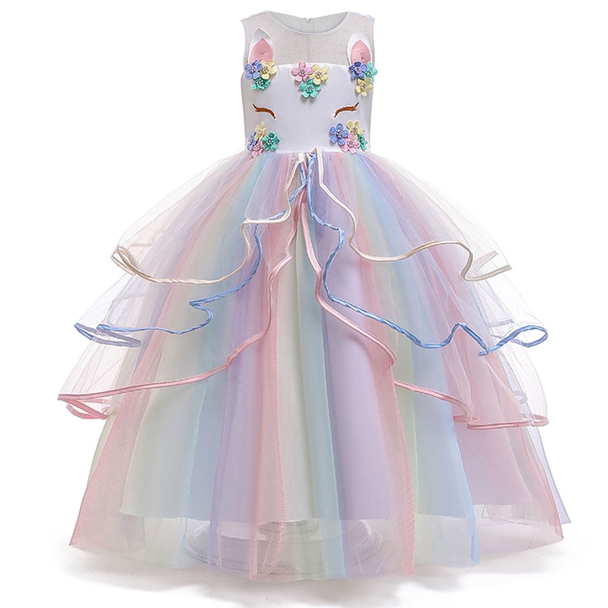 Girls' Unicorn Costume Princess Long Maxi Dress for Birthday Party, Child 3t