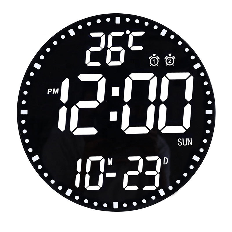 12 Inch Round RGB LED Display Temperature Wall Clock with Calendar Week
