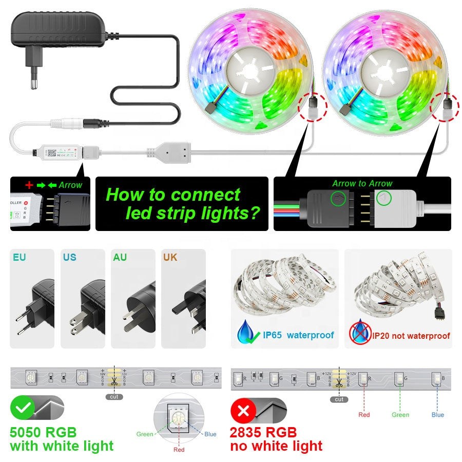 Smart LED Strip 10m RGB App Remote Control 5050 SMD