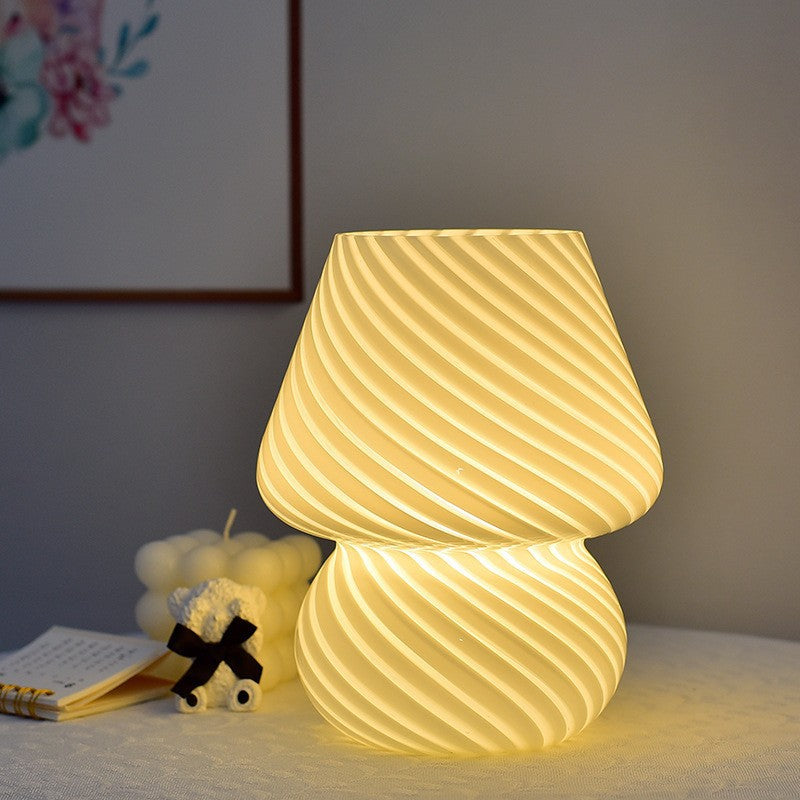 Glass mushroom lamp close up swirl stripe detail white pink color options