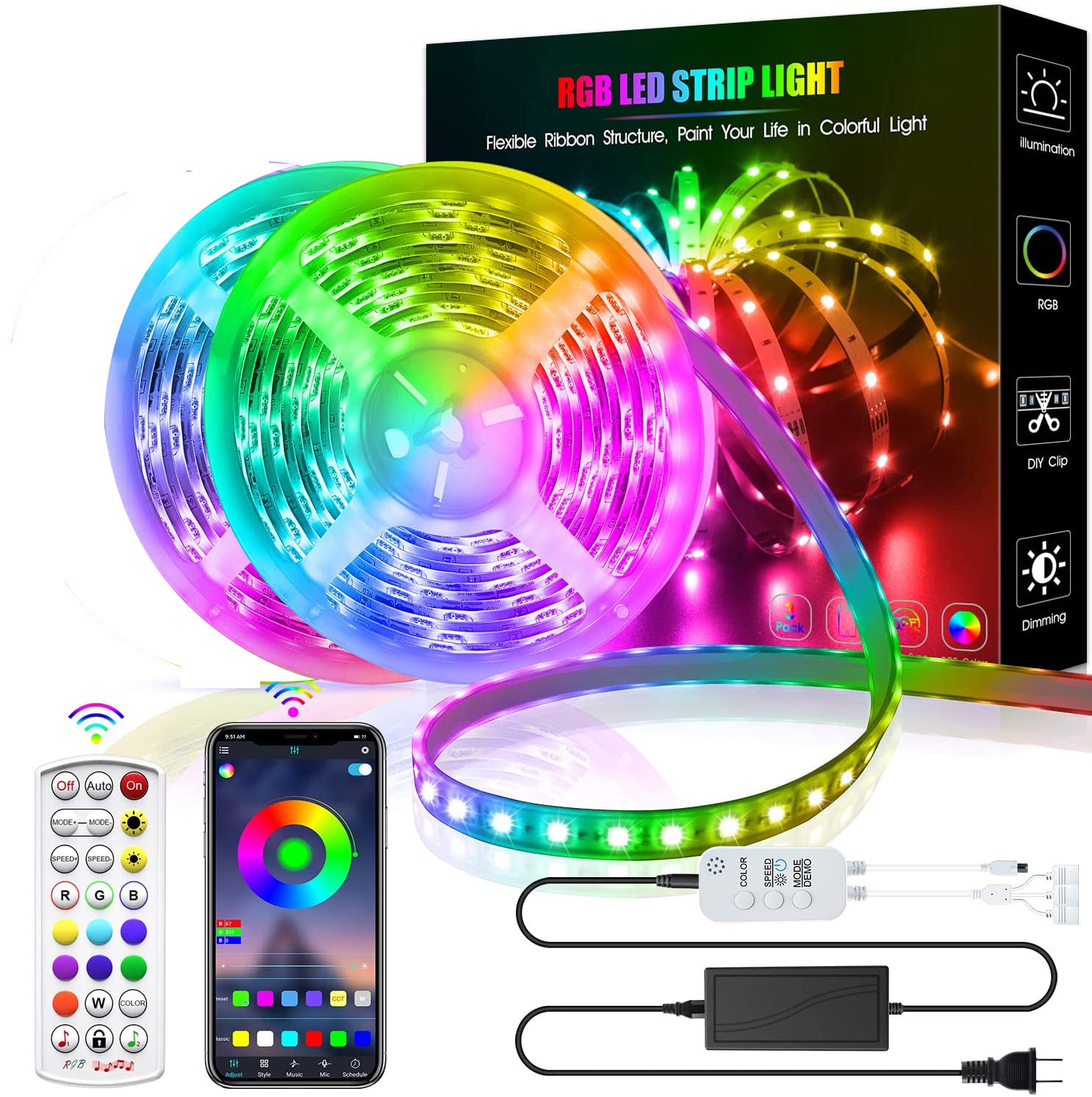 RGB LED Strip Lights 32.8ft Music Sync Bedroom Gaming Setup